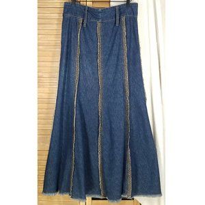 Kitsch Maxi Boho Denim Jean Frayed Fringe Hem Skirt